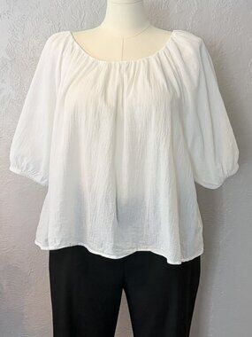 Old Navy White Puff Sleeve Open Back Tie Keyhole Crinkle Cotton Top Plus Size 2X